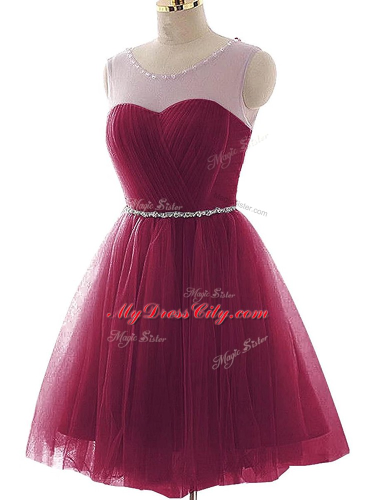 Mini Length A-line Sleeveless Burgundy Womens Party Dresses Lace Up