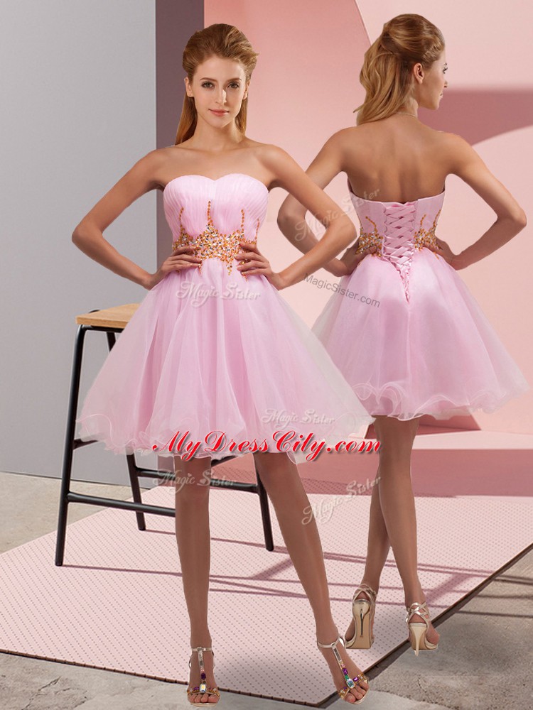 Artistic Sleeveless Beading and Ruching Lace Up Prom Party Dress