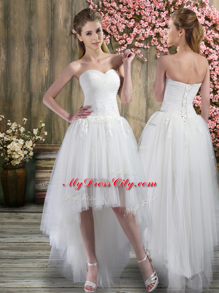 Classical Sleeveless Ruching Lace Up Bridal Gown