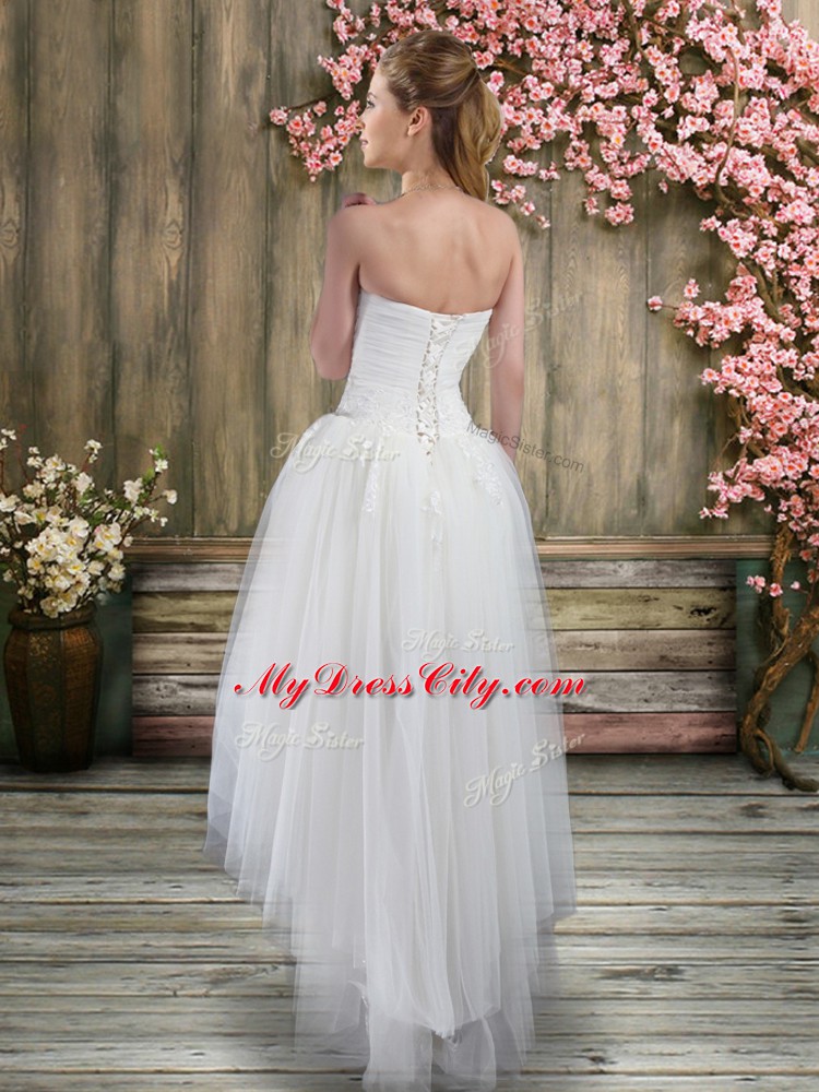 Classical Sleeveless Ruching Lace Up Bridal Gown