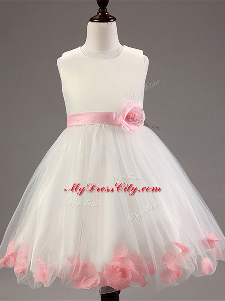 Beauteous Sleeveless Appliques and Hand Made Flower Zipper Little Girls Pageant Gowns