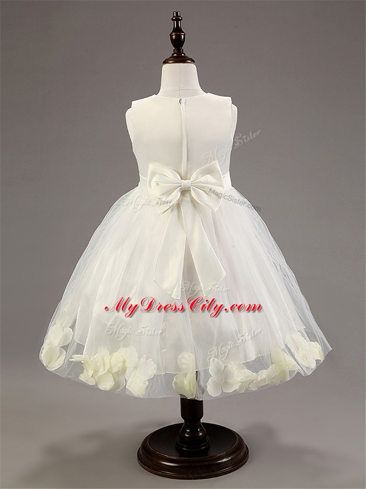 Beauteous Sleeveless Appliques and Hand Made Flower Zipper Little Girls Pageant Gowns