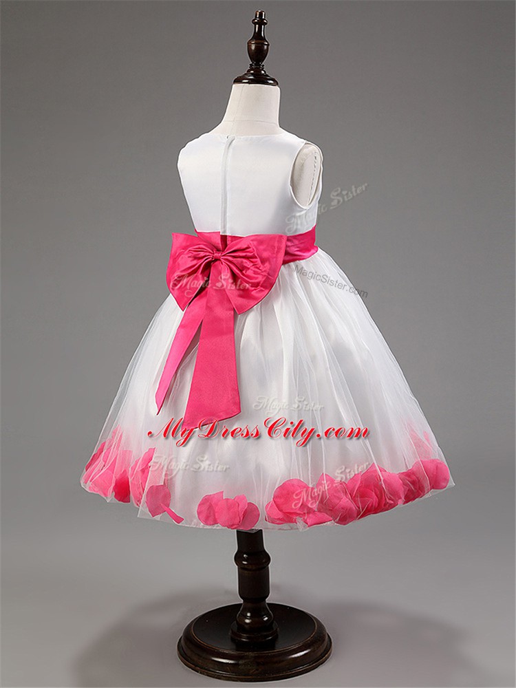 Beauteous Sleeveless Appliques and Hand Made Flower Zipper Little Girls Pageant Gowns