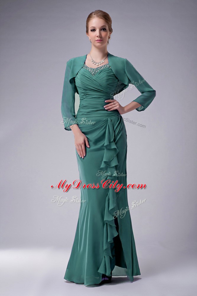 Latest Chiffon Straps Sleeveless Zipper Beading Mother of Groom Dress in Green