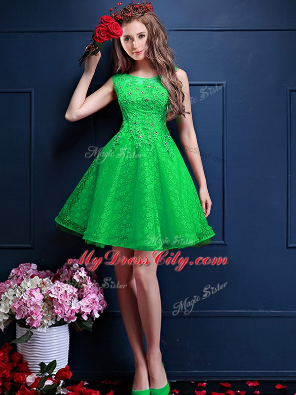 Green Sleeveless Tulle Lace Up Wedding Party Dress for Prom and Party