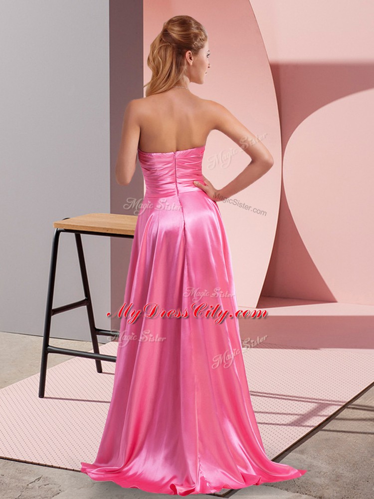 Smart Elastic Woven Satin Sleeveless High Low Pageant Dress for Womens and Beading and Sequins and Ruching