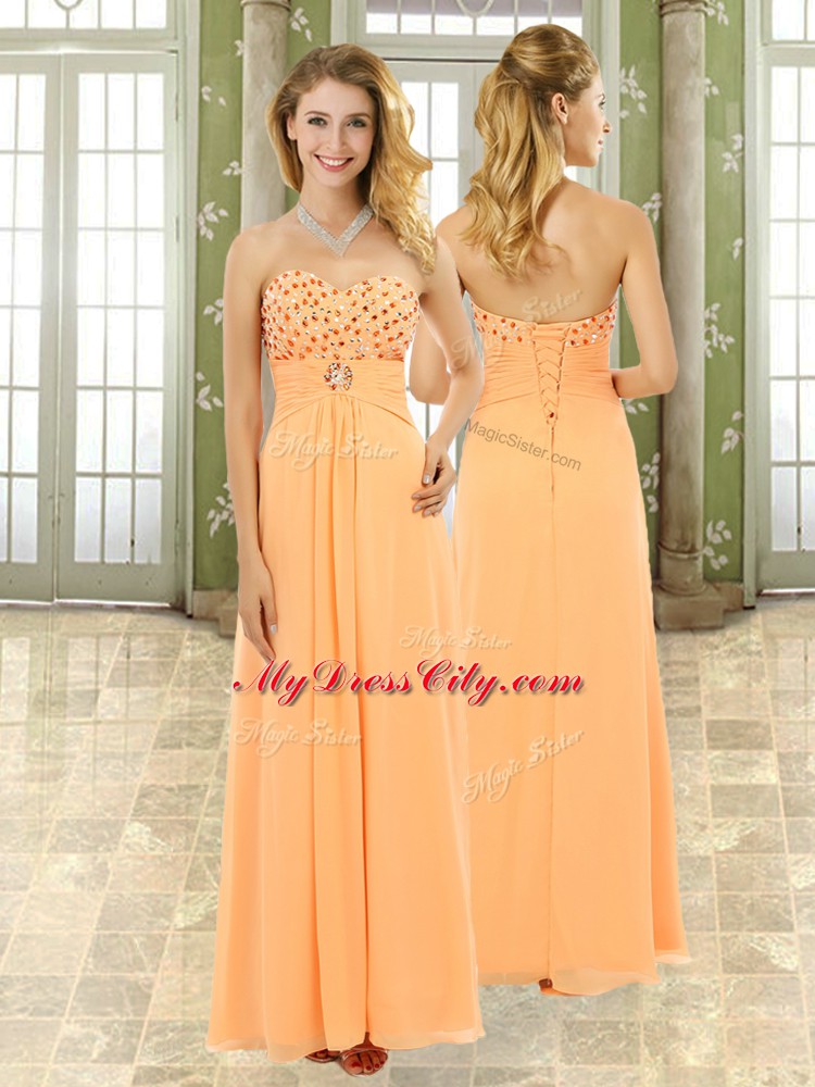 Orange Homecoming Dress Prom and Party with Beading and Ruffles Sweetheart Sleeveless Lace Up