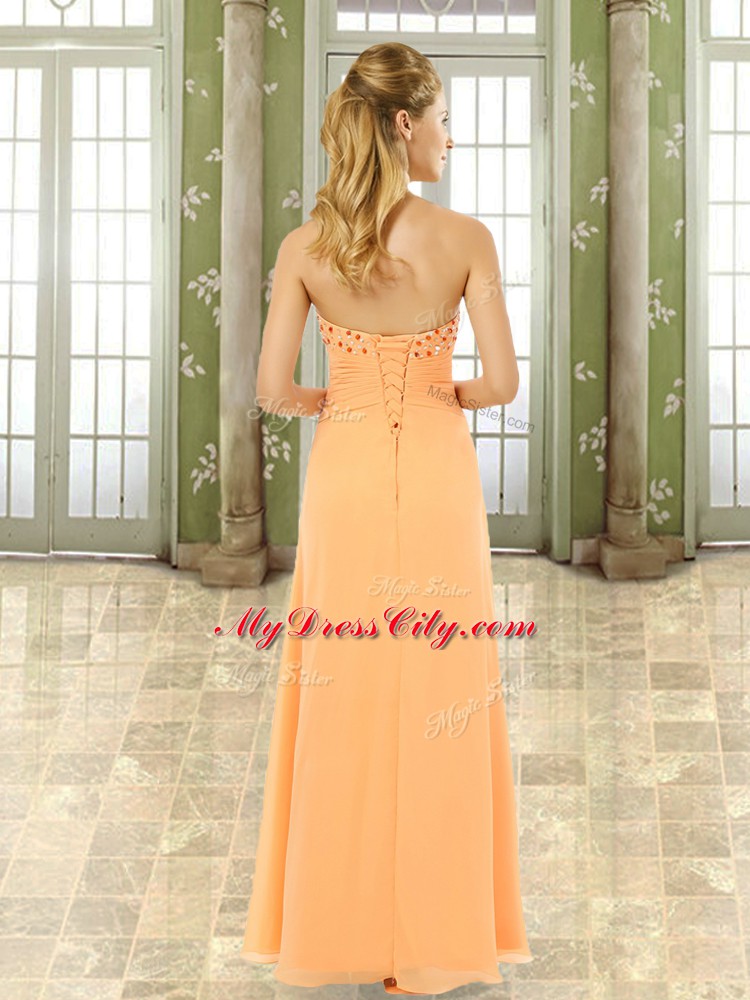 Orange Homecoming Dress Prom and Party with Beading and Ruffles Sweetheart Sleeveless Lace Up