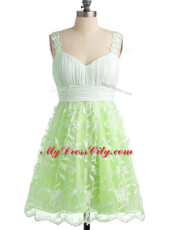 Yellow Green Lace Lace Up Bridesmaids Dress Sleeveless Knee Length Lace