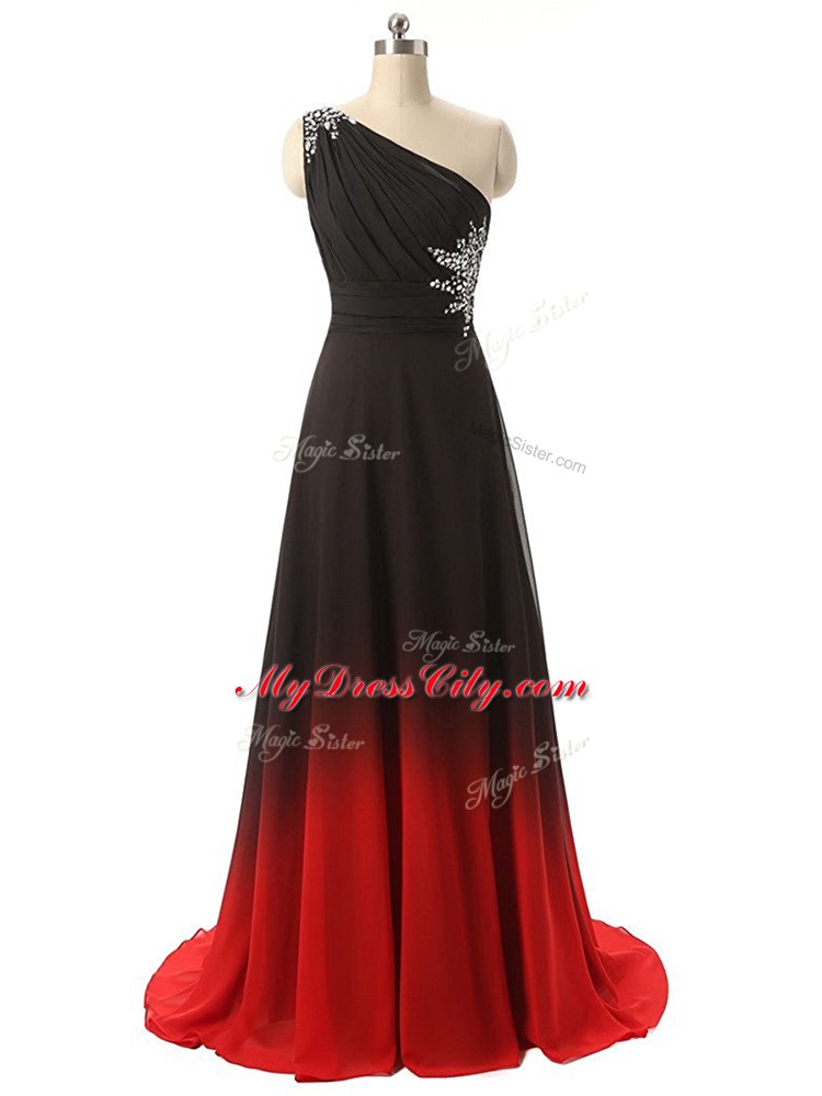 Stylish Fading Color Sleeveless Celebrity Evening Dresses Brush Train and Beading and Ruching