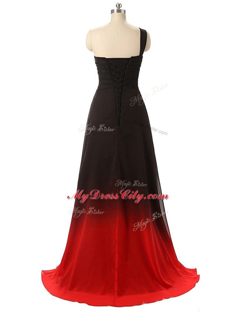 Stylish Fading Color Sleeveless Celebrity Evening Dresses Brush Train and Beading and Ruching