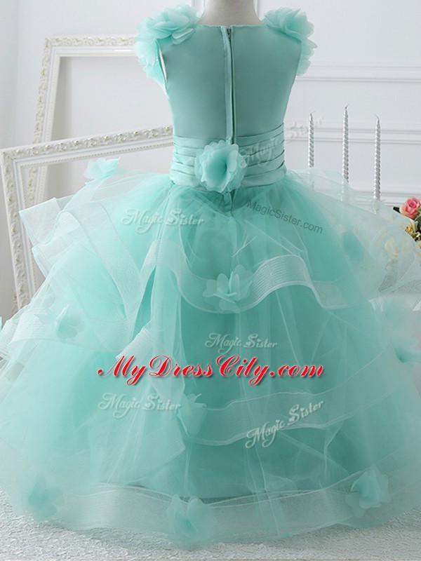 Ruffles and Hand Made Flower Little Girl Pageant Gowns Apple Green Zipper Sleeveless Floor Length