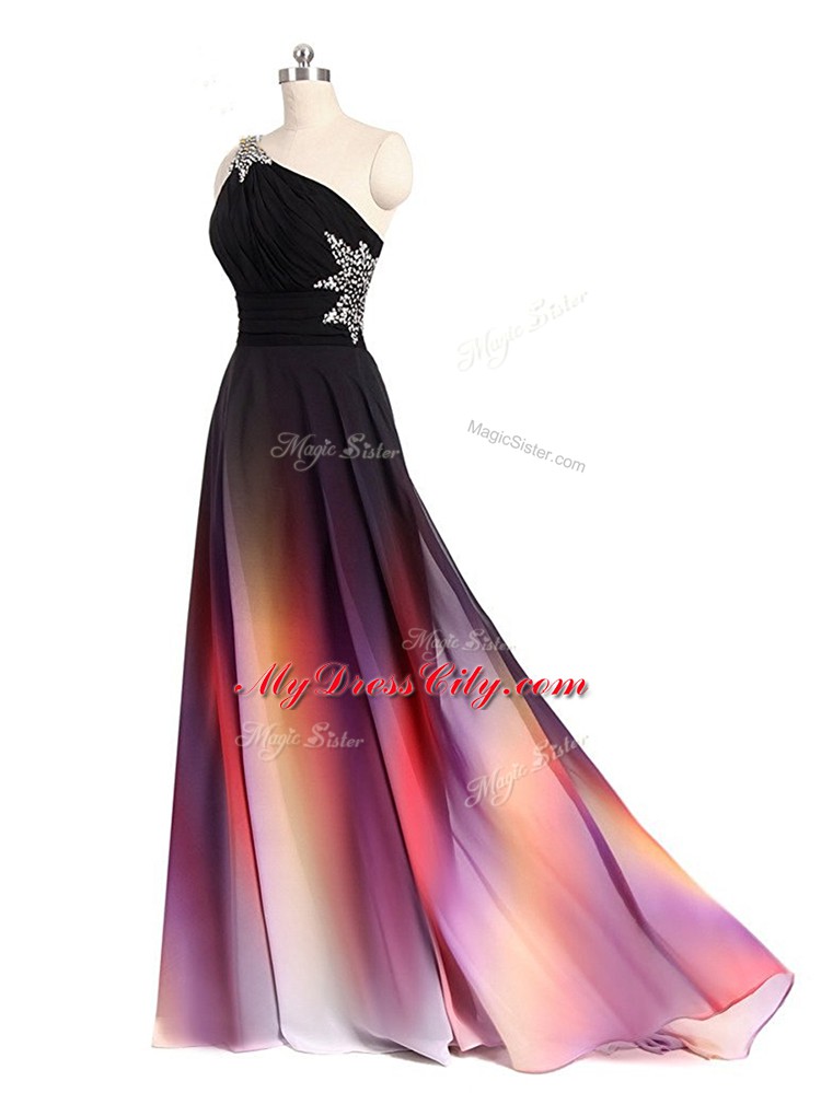 Multi-color Lace Up Prom Dresses Beading Sleeveless Brush Train