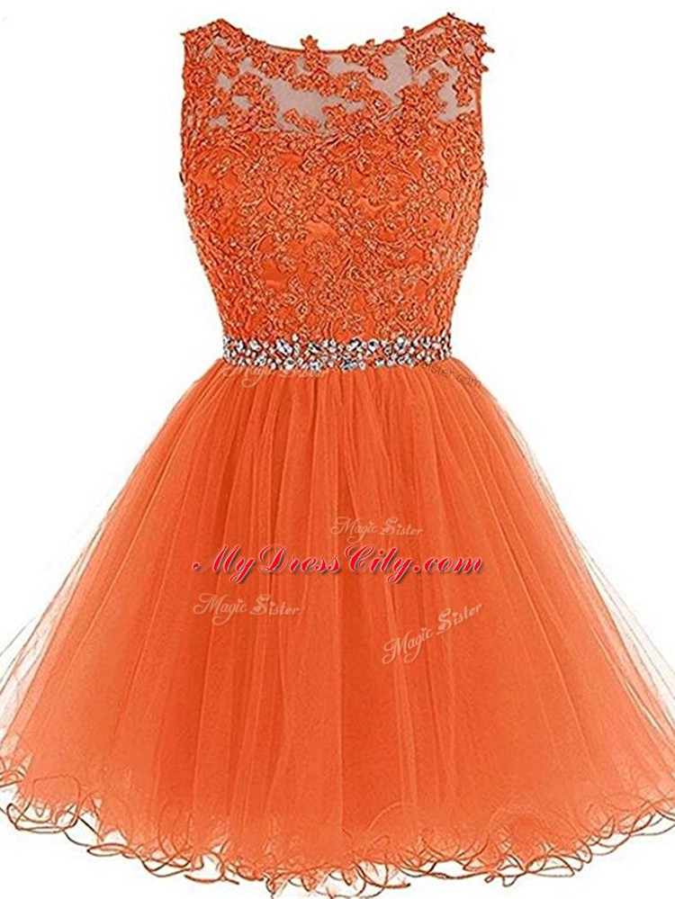 New Style Orange Sleeveless Mini Length Beading and Ruffles Zipper Hoco Dress