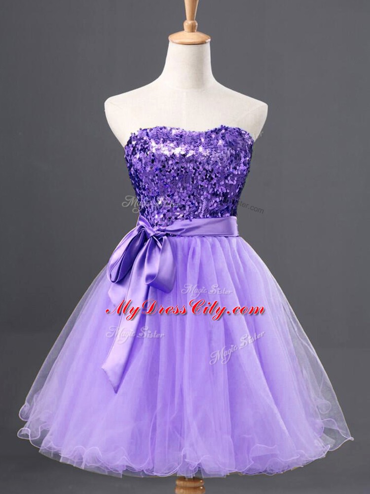 Hot Selling Tulle Sweetheart Sleeveless Zipper Sequins Prom Dresses in Lavender