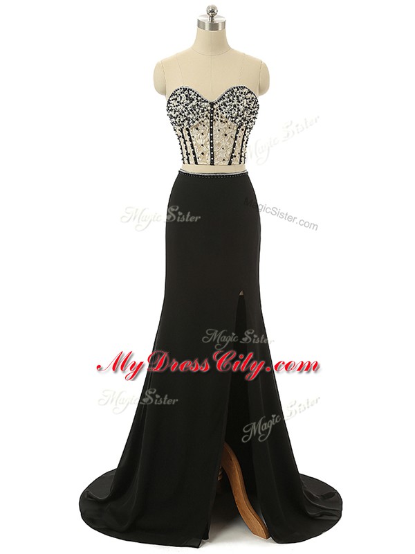 Romantic Black Sweetheart Neckline Beading Evening Dress Sleeveless Zipper