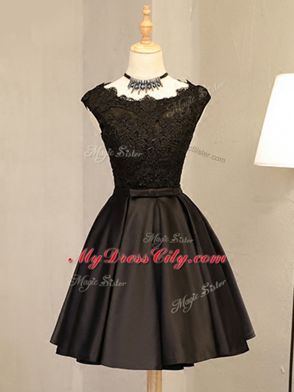 Noble Black Sleeveless Lace and Appliques Mini Length Dress for Prom