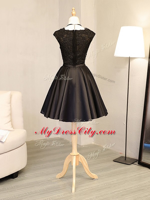 Noble Black Sleeveless Lace and Appliques Mini Length Dress for Prom