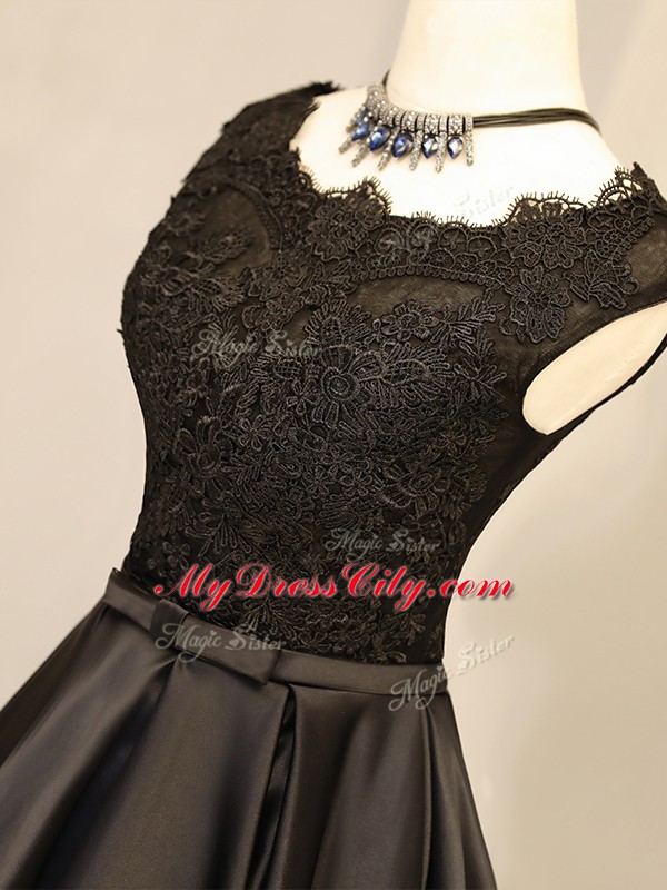 Noble Black Sleeveless Lace and Appliques Mini Length Dress for Prom