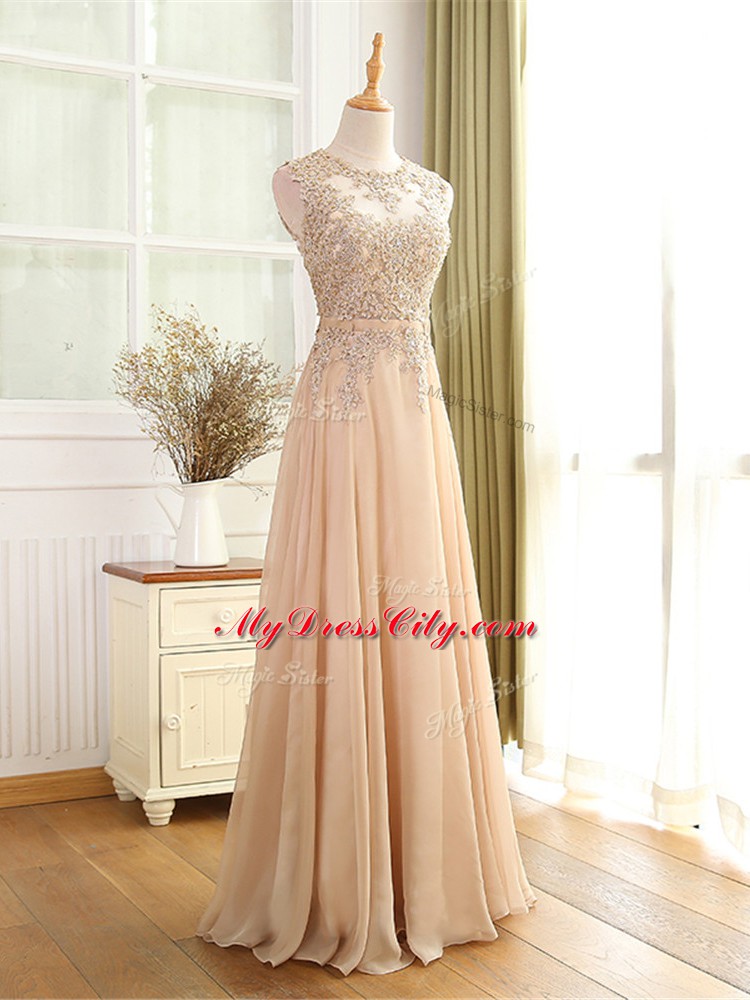 Hot Selling Scoop Sleeveless Zipper Prom Gown Champagne Chiffon