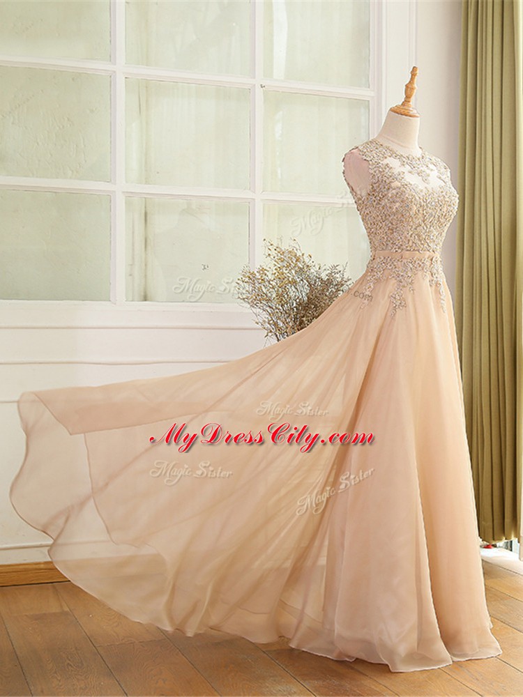 Hot Selling Scoop Sleeveless Zipper Prom Gown Champagne Chiffon