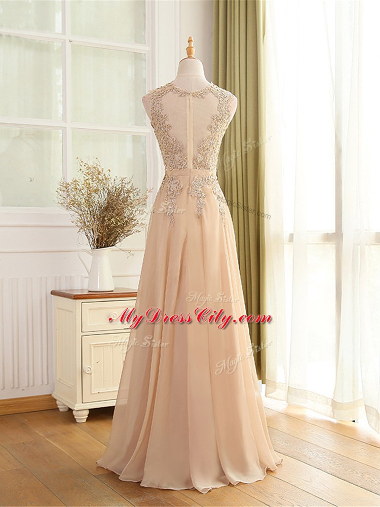 Hot Selling Scoop Sleeveless Zipper Prom Gown Champagne Chiffon