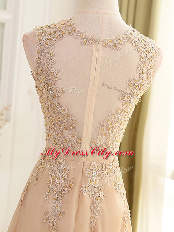 Hot Selling Scoop Sleeveless Zipper Prom Gown Champagne Chiffon