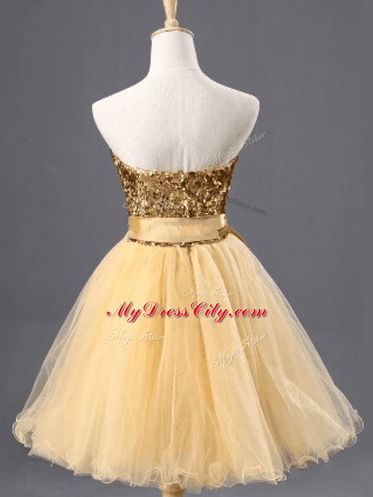 Yellow Green Sleeveless Mini Length Sashes ribbons and Sequins Zipper Evening Dress