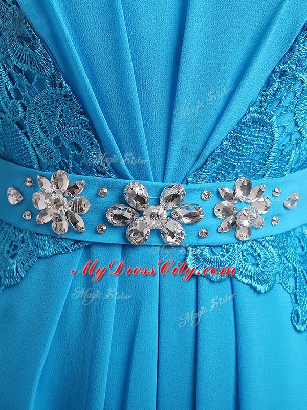 High End Baby Blue Mother Dresses Prom and Military Ball and Beach with Beading and Lace and Belt Scoop 3 4 Length Sleeve Zipper