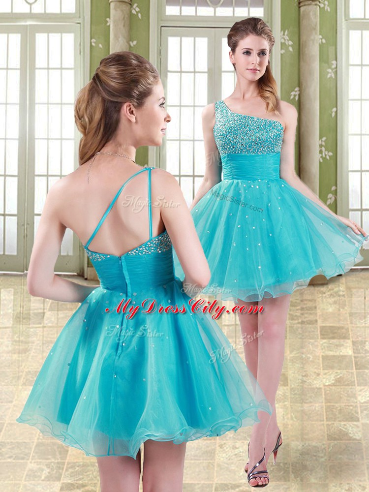 Ideal Sleeveless Zipper Mini Length Beading Prom Evening Gown