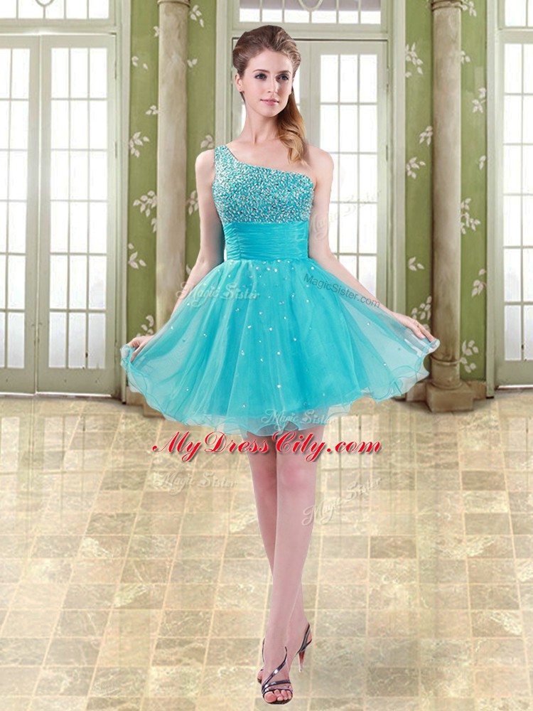 Ideal Sleeveless Zipper Mini Length Beading Prom Evening Gown