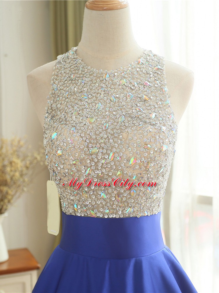 Fantastic Blue Sleeveless Beading Floor Length Dress for Prom