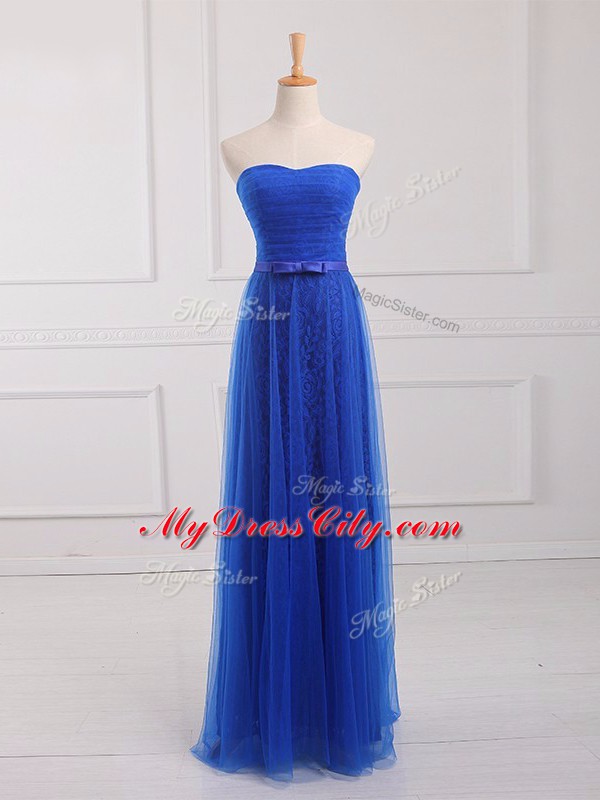 Flirting Sweetheart Sleeveless Lace Up Court Dresses for Sweet 16 Royal Blue Tulle and Lace