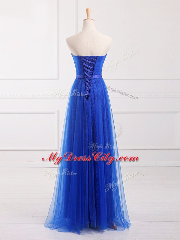 Flirting Sweetheart Sleeveless Lace Up Court Dresses for Sweet 16 Royal Blue Tulle and Lace