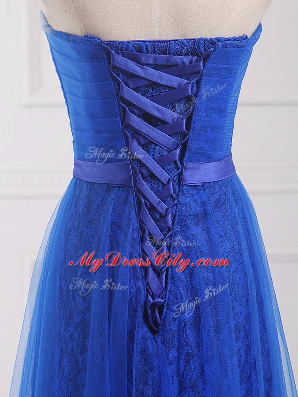 Flirting Sweetheart Sleeveless Lace Up Court Dresses for Sweet 16 Royal Blue Tulle and Lace