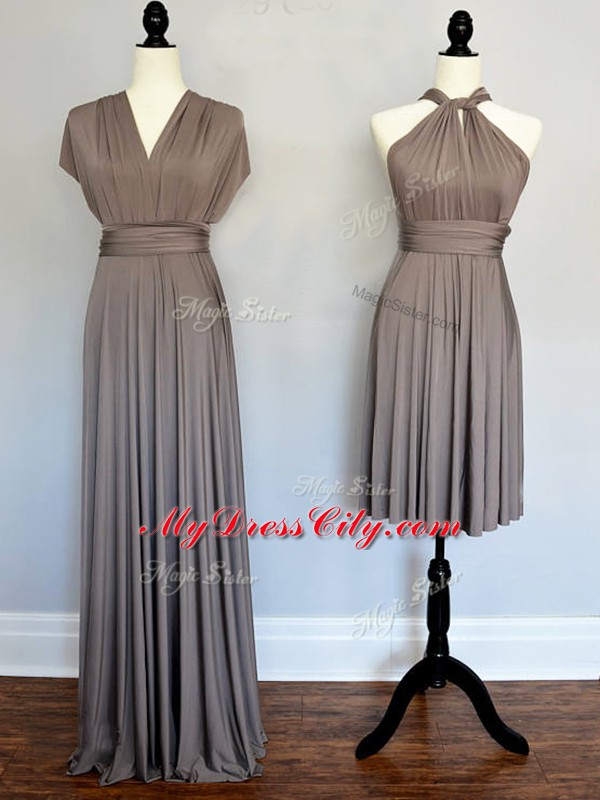 Sophisticated Ruching Wedding Party Dress Grey Lace Up Sleeveless Floor Length