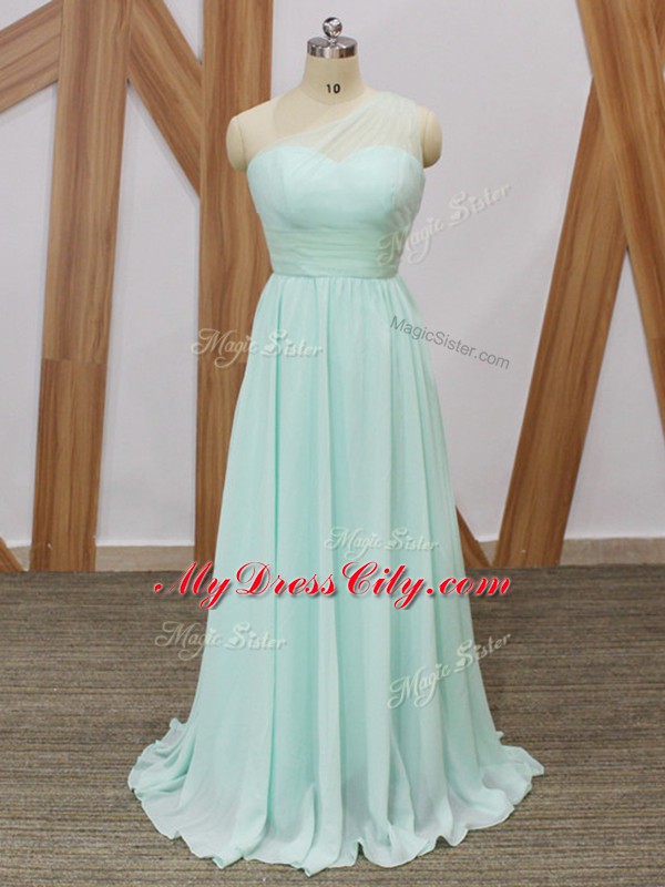 Best Empire Sleeveless Apple Green Quinceanera Dama Dress Sweep Train Side Zipper