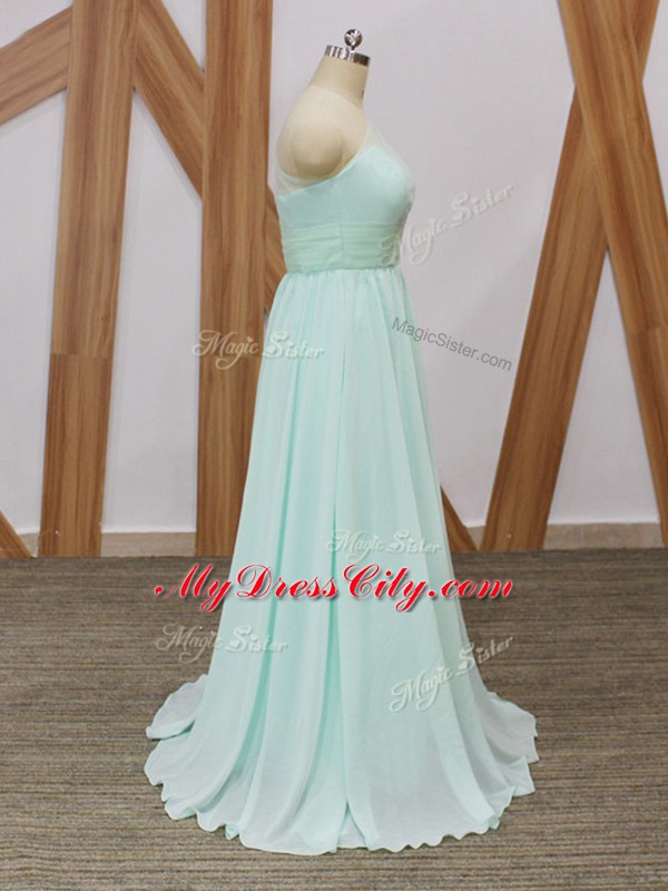 Best Empire Sleeveless Apple Green Quinceanera Dama Dress Sweep Train Side Zipper