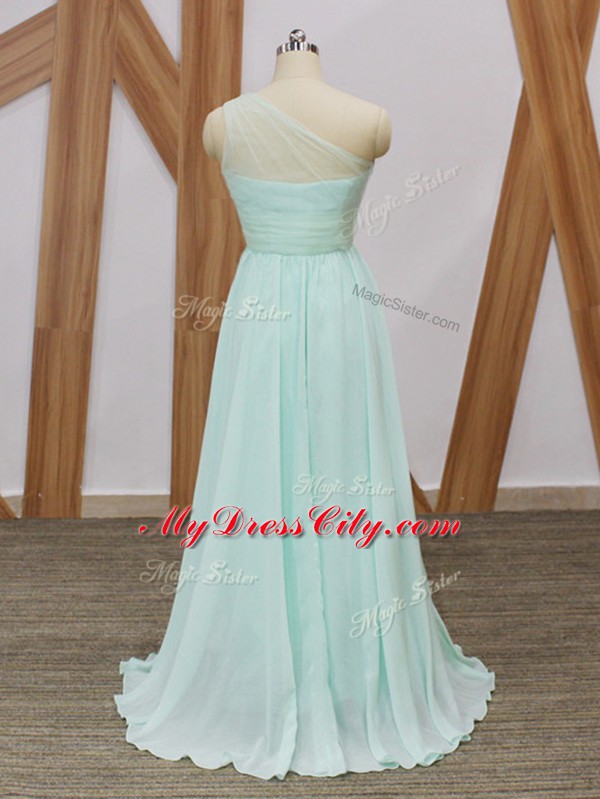 Best Empire Sleeveless Apple Green Quinceanera Dama Dress Sweep Train Side Zipper