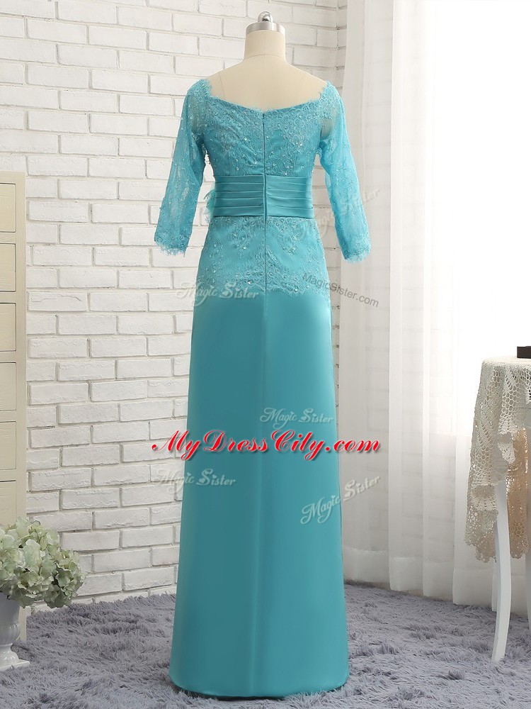 Chiffon Sweetheart 3 4 Length Sleeve Zipper Lace and Appliques Mother of Bride Dresses in Baby Blue