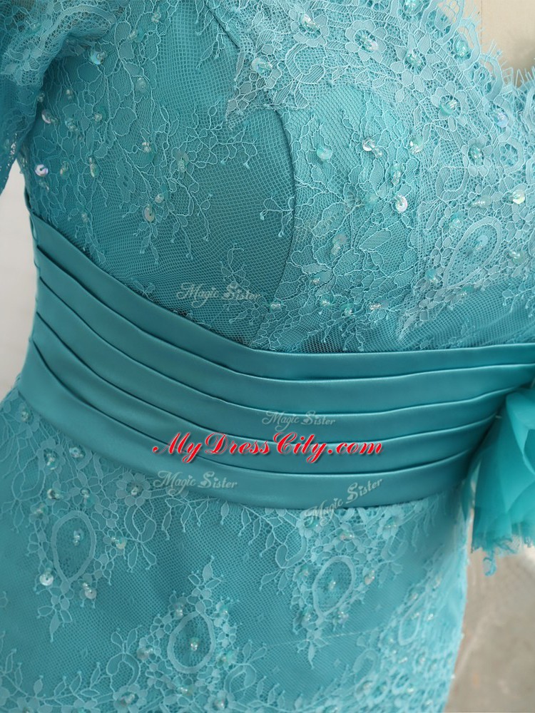 Chiffon Sweetheart 3 4 Length Sleeve Zipper Lace and Appliques Mother of Bride Dresses in Baby Blue