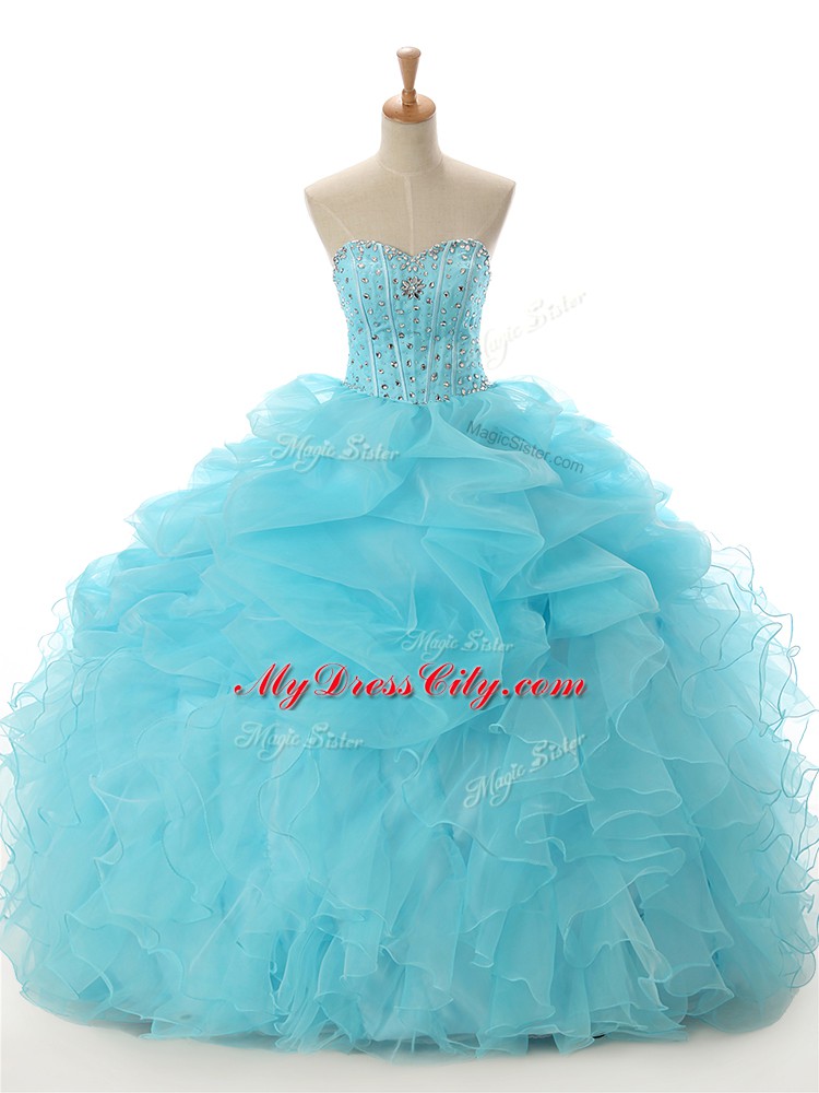 Exquisite Aqua Blue Sweetheart Lace Up Beading and Ruffled Layers Ball Gown Prom Dress Sleeveless