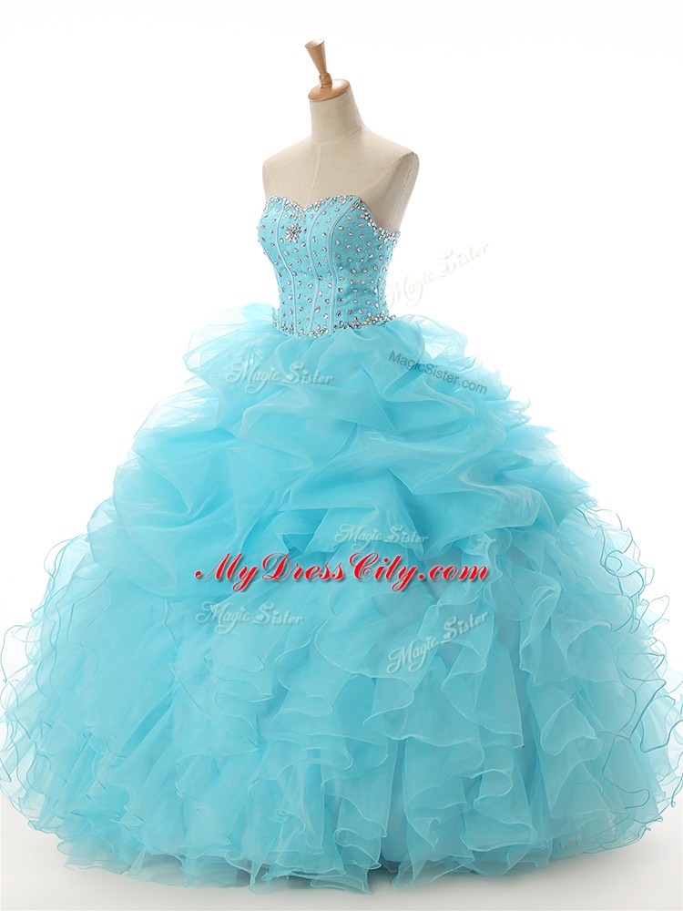 Exquisite Aqua Blue Sweetheart Lace Up Beading and Ruffled Layers Ball Gown Prom Dress Sleeveless