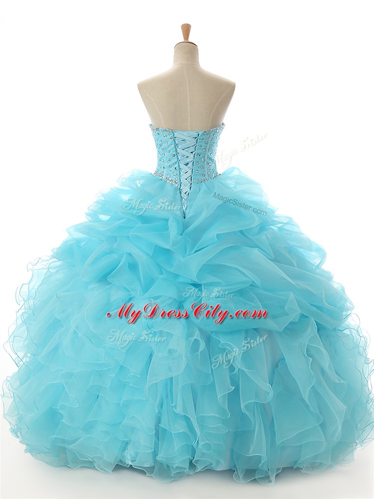 Exquisite Aqua Blue Sweetheart Lace Up Beading and Ruffled Layers Ball Gown Prom Dress Sleeveless