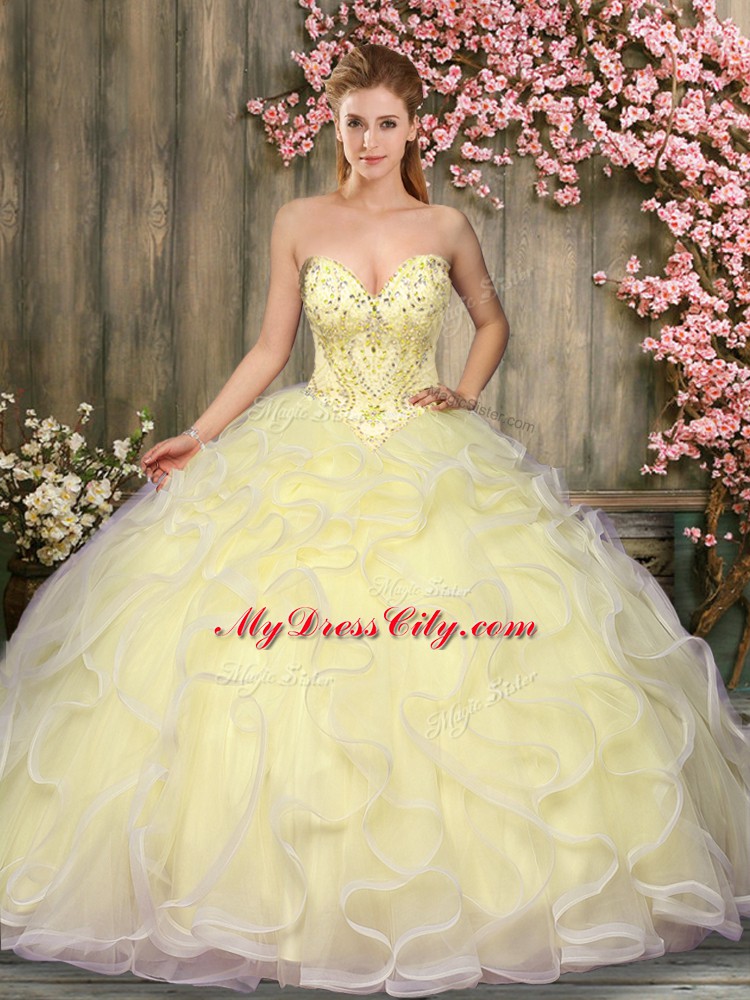 Glorious Sweetheart Sleeveless Tulle Sweet 16 Dresses Beading and Ruffles Lace Up