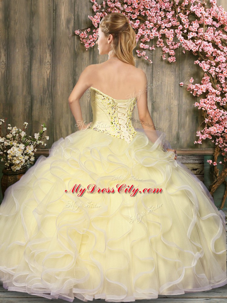 Glorious Sweetheart Sleeveless Tulle Sweet 16 Dresses Beading and Ruffles Lace Up