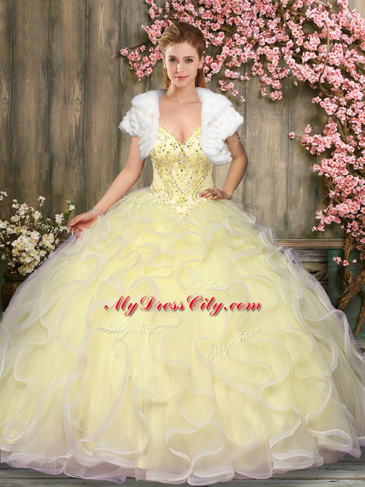 Glorious Sweetheart Sleeveless Tulle Sweet 16 Dresses Beading and Ruffles Lace Up