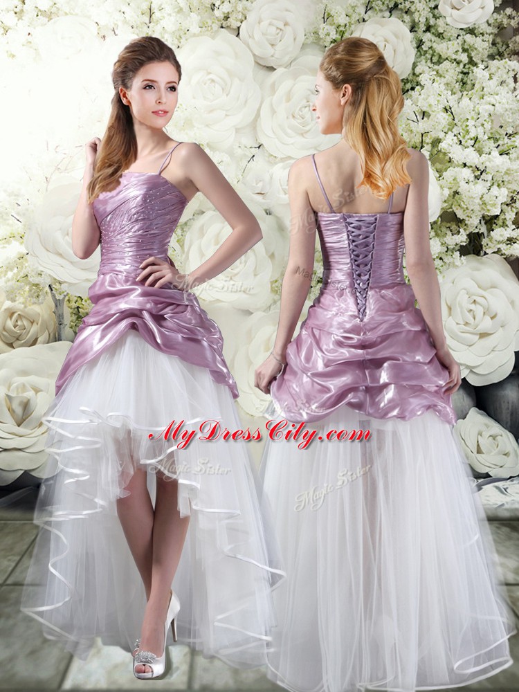 Ruffles Wedding Dresses White And Purple Lace Up Sleeveless High Low