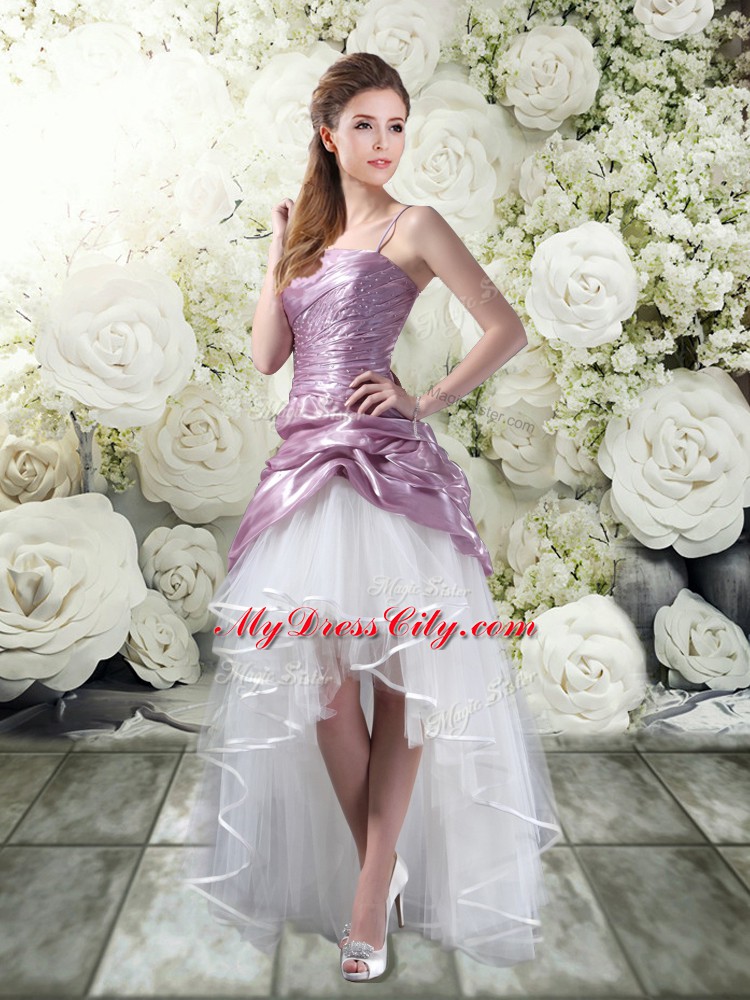 Ruffles Wedding Dresses White And Purple Lace Up Sleeveless High Low