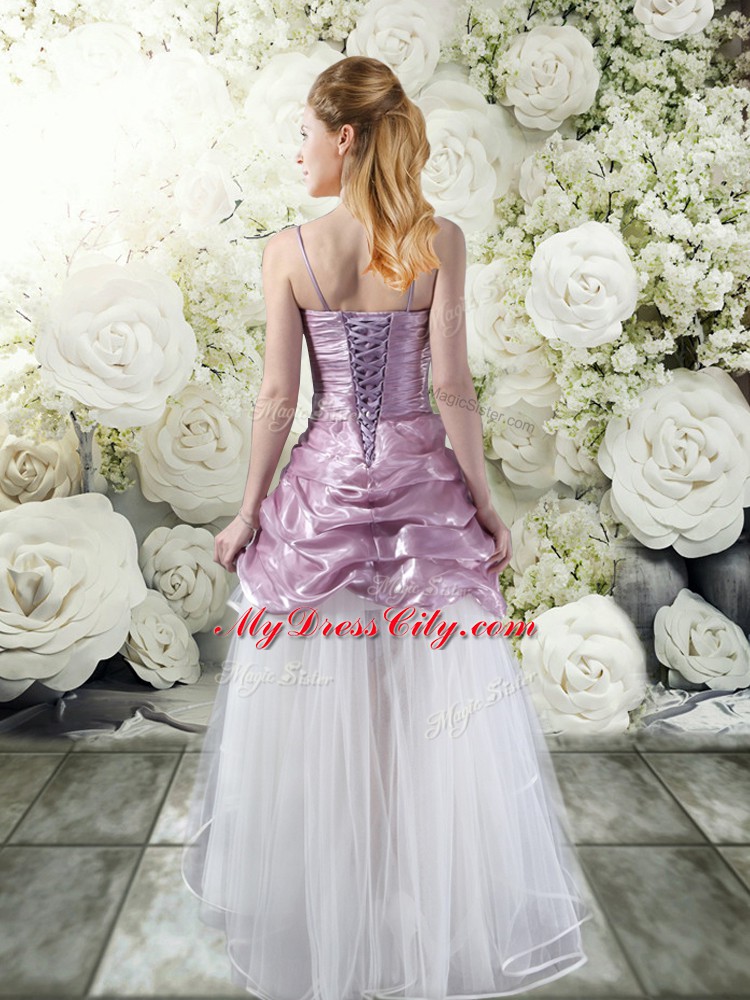 Ruffles Wedding Dresses White And Purple Lace Up Sleeveless High Low